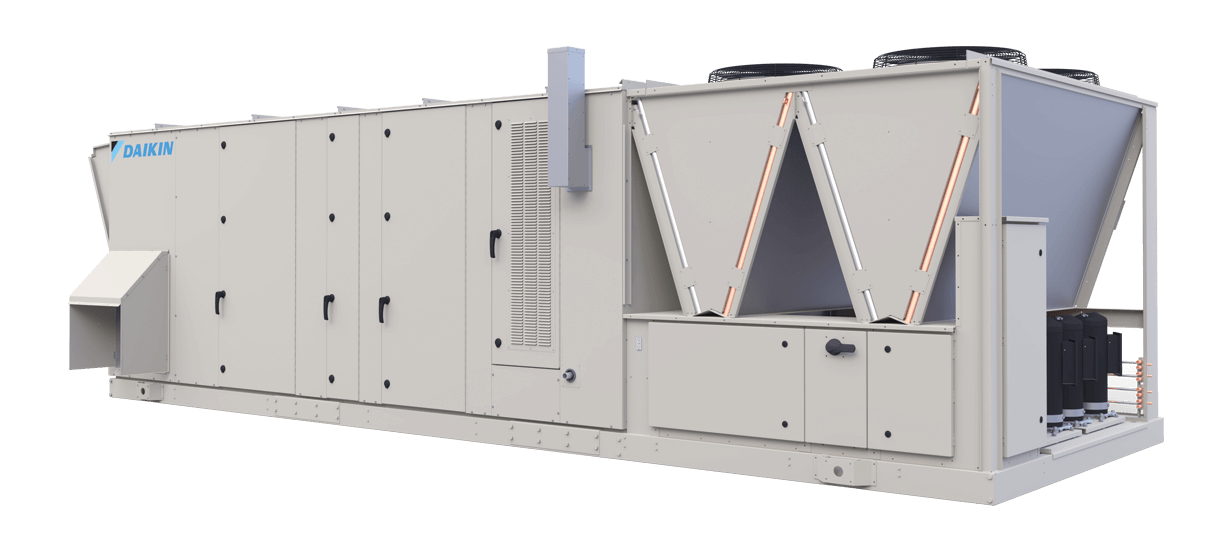 Commercial rooftop HVAC unit requiring crane lift and traffic control